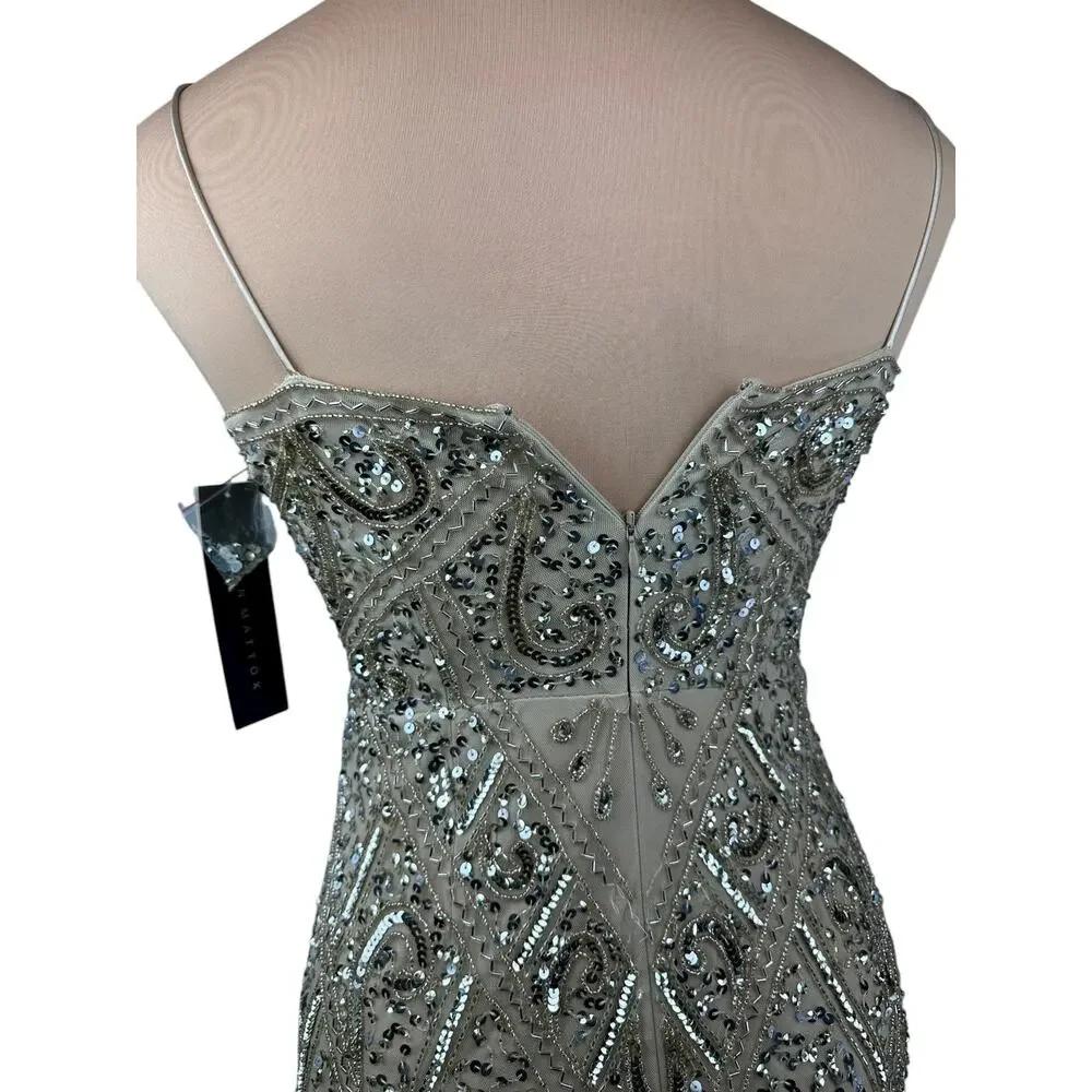 NWT Aidan Mattox Sequin Embellished V-Neck Flutter Hem Midi Dress *Altered* - Picture 11 of 16